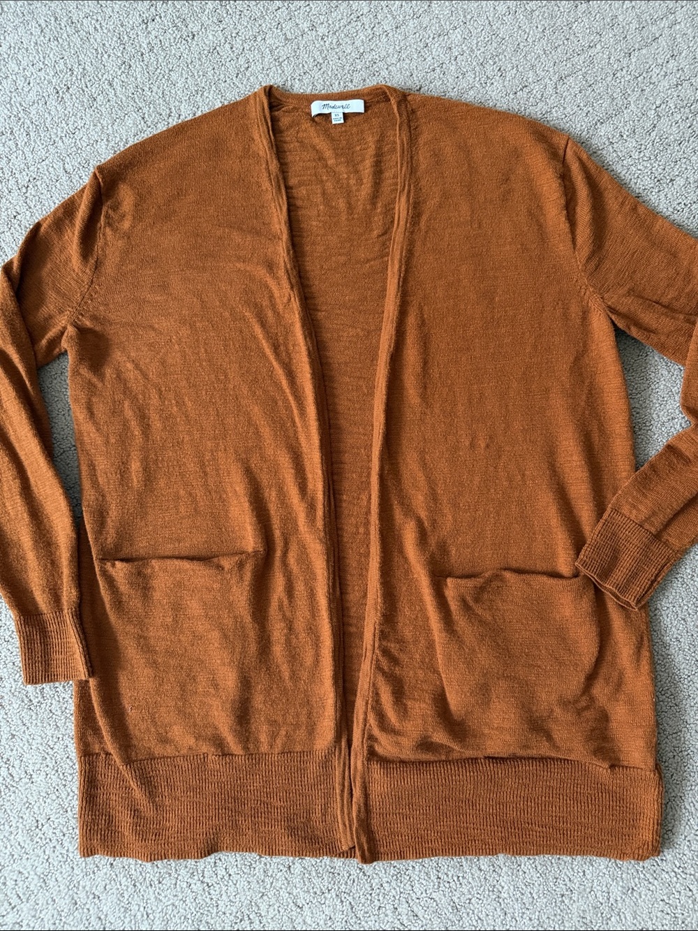 Madewell Cozy Open-Front Cardigan in Rust Orange